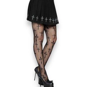 Black Tights Worship Me Fishnet Stockings Tights  - NEW